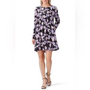 Diane Von Furstenberg Joyce Pleated Floral-print Dress In Midnight Forest Black